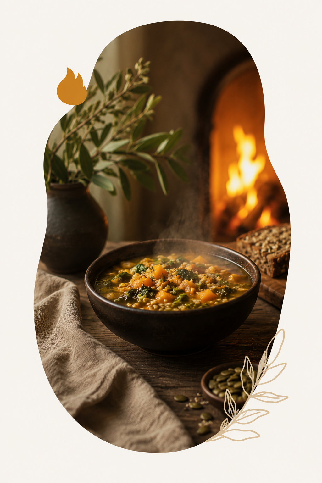 Steaming bowl of curry by candlelight